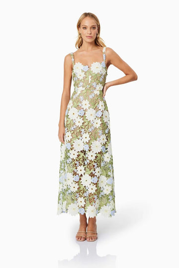 New Sling With Brated Flowers Decorated With Hollow Long Dress Women